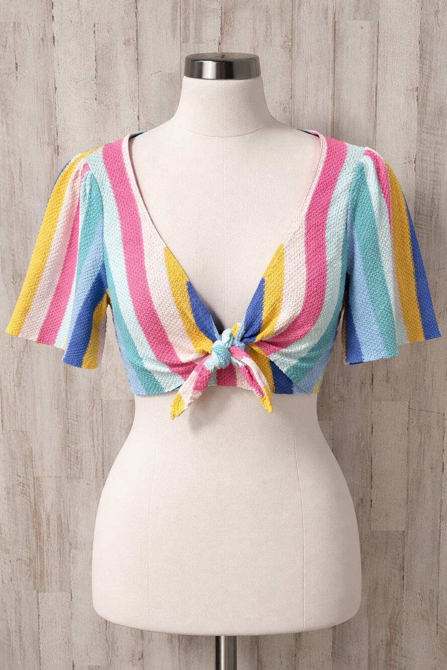 Z Supply Elysia Prism Knit Top Rainbow Cabana Stripe Small Hippie Boho Festival